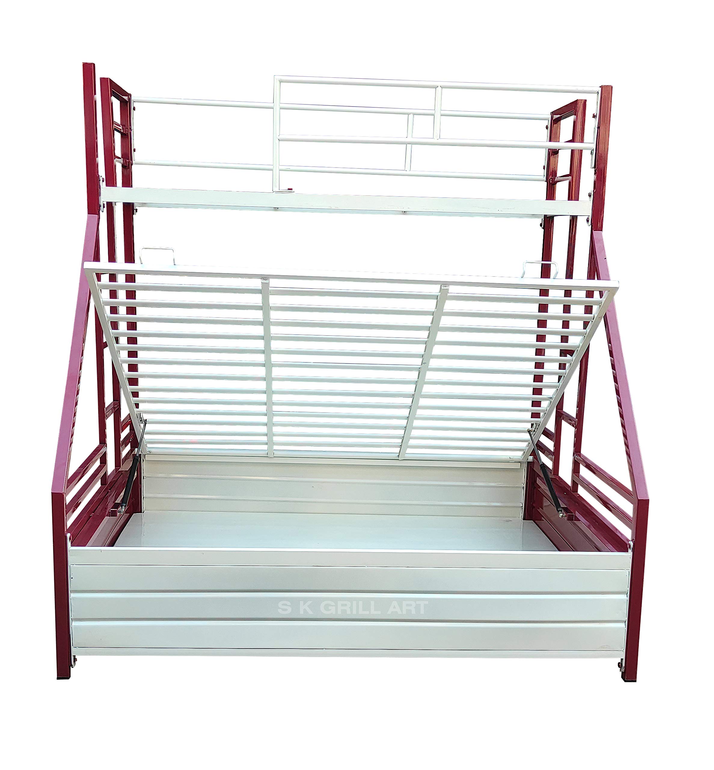 s k grill art Metal Bunk Bed for Adults with Storage β Powder Coated Matte Finish (with Mattress, Bottom 4' x 6' & Top 2.5' x 6') 1