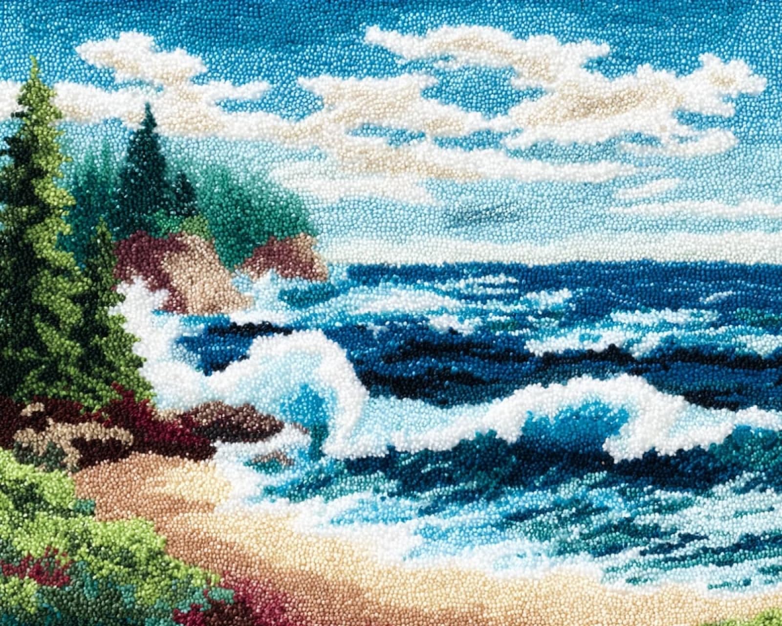 Wallphantom Latch Hook Rug Kits,Wave Landscape,DIY Crochet Rug Making Kit for Adults Kids,3D Cross Stitch Carpet Embroidery Needlework Crocheting for Home Decor,60x90cm