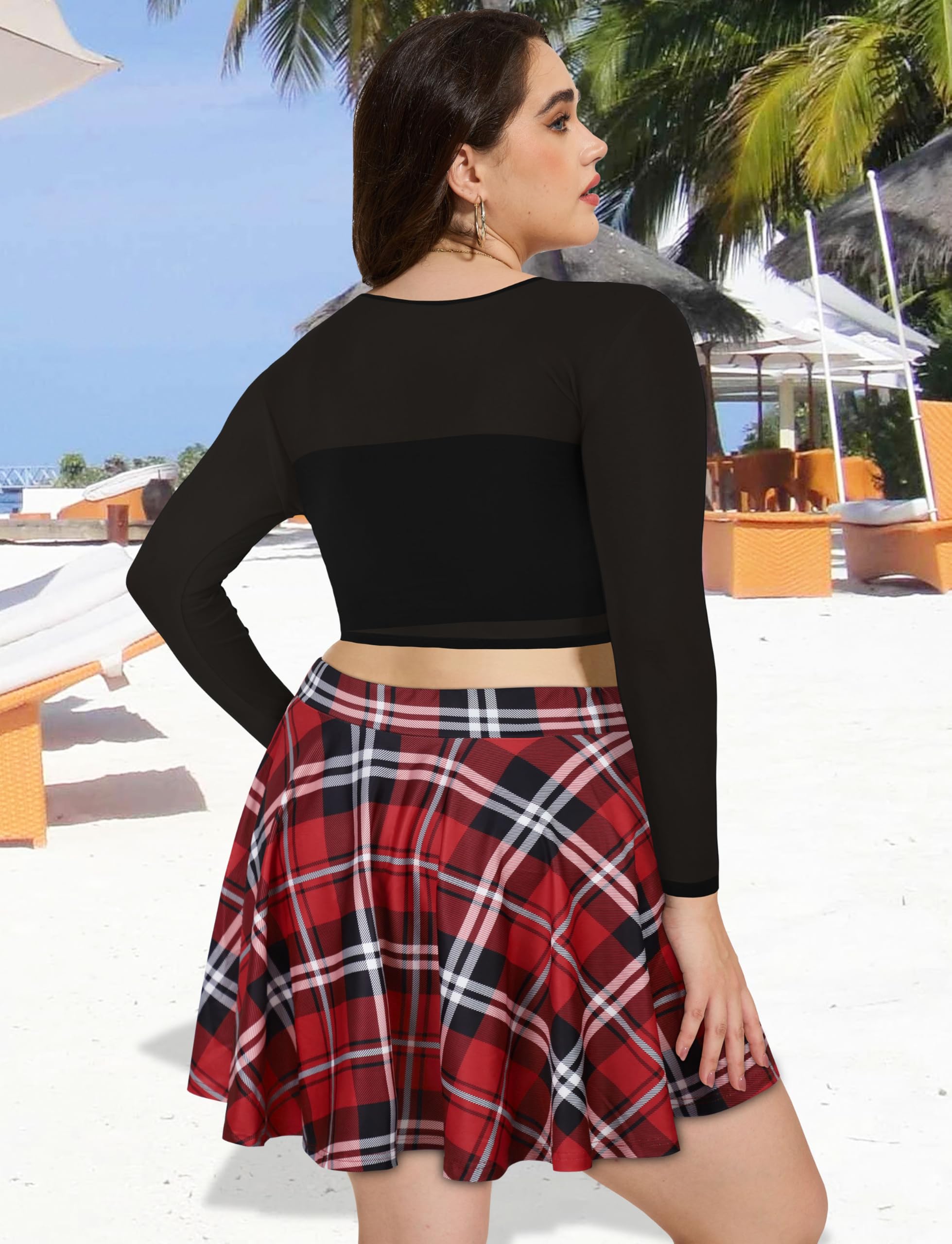 JOELLYUS Plus Size Skirts for Women Summer Pleated Mini Skirt Casual Flowy High Waisted Womens Short Skirts: 4X-Large Red Plaid