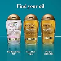Vista 5 de OGX Renewing + Aceite de Argán de Marruecos para el Cabello, tratamiento de suero penetrante extra fuerte para cabello seco, dañado, encrespado