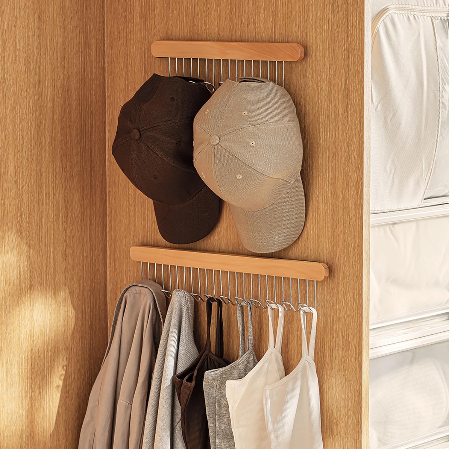 Pull Out Bra Hanger for Closet, Sliding Hooks Rack for Belt Ties Tank Top Scarf Jewelry, Space Saving Organizr for Wardrobe Cabinet, Left Side 12 Hooks Rail, 2 Pcs