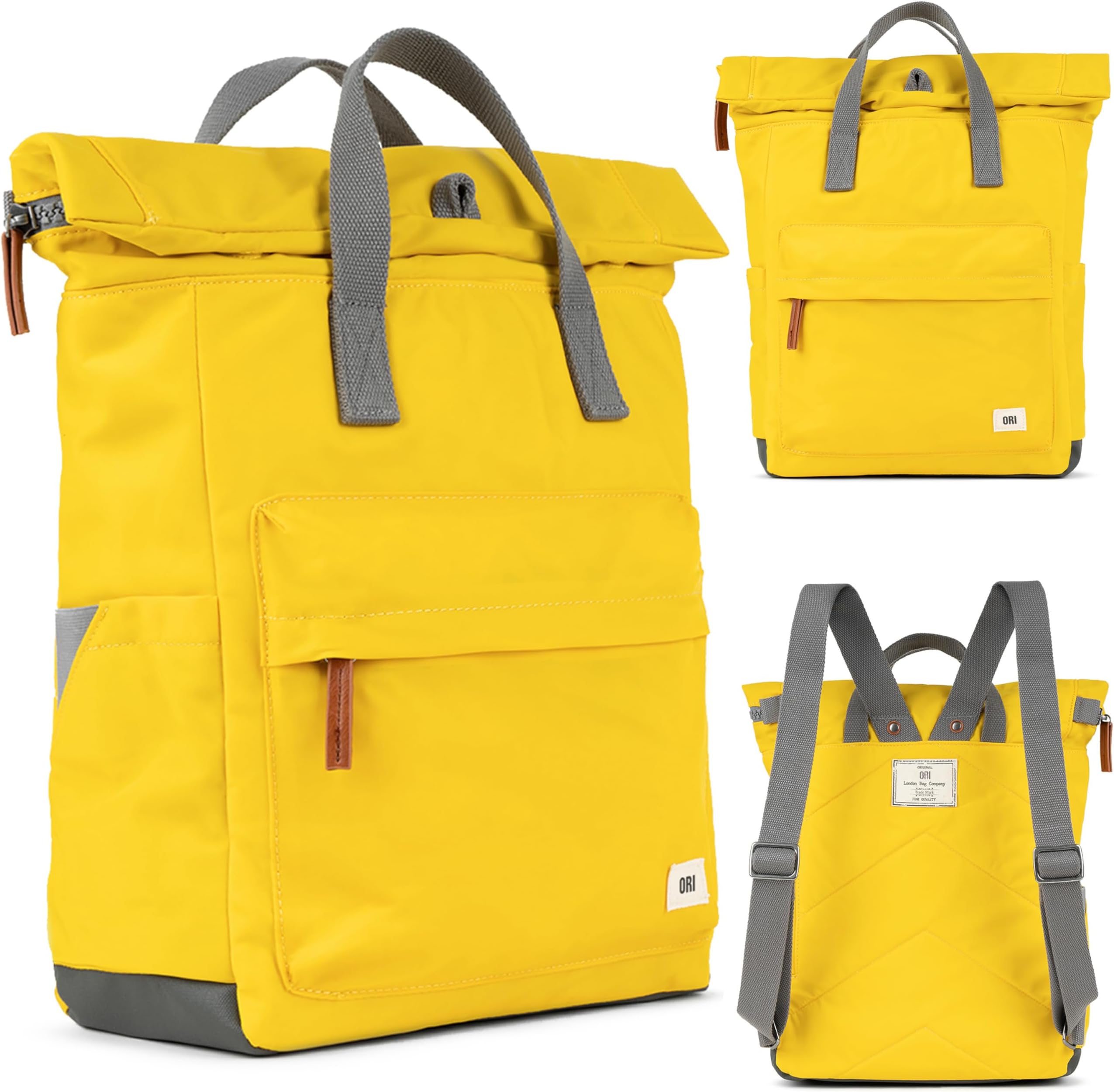 ORI LONDON Travel Backpack - Medium Nylon Rolltop Backpack for Men & Women for Laptop & Accessories - The Canfield, Mustard