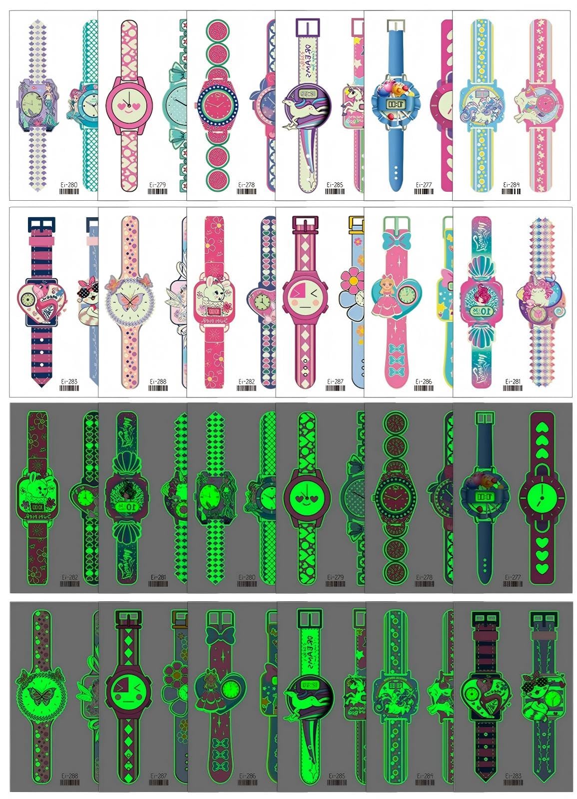 Watch Tattoos Luminous for Kids, 24PCS Kids Unicorn Glow Tattoo, Boys and Girls Glow Tattoos Stickers, Waterproof Glow Tattoo Stickers, Kid Party Favours, Birthday Party Favors Goodie Bag Fillers