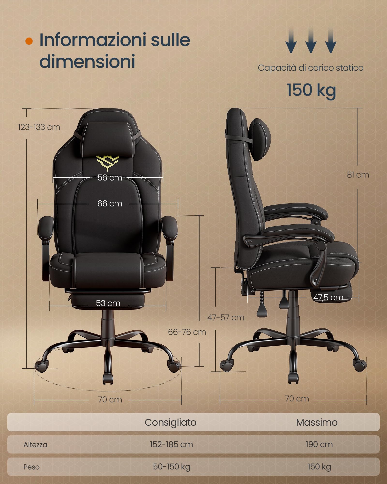 SONGMICS HOME Sedia da Gaming Ergonomica per Computer Con Poggiapiedi e Poggiatesta, Pelle Sintetica, Altezza Regolabile, Nero Inchiostro OBG072B01 | CATHY OBG072B01 - Sedia da ufficio girevole con poggiatesta, in poliuretano, regolabile in altezza, color