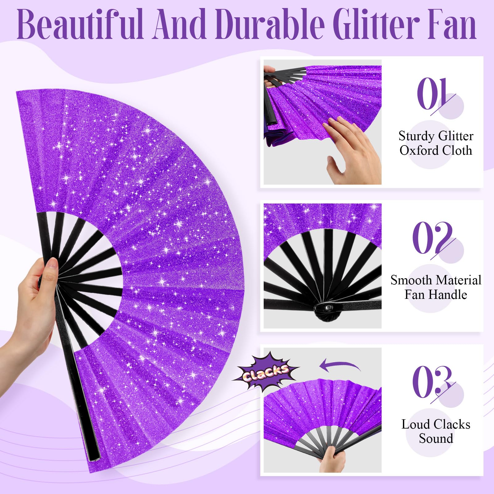 Snapklik.com : Vercraft 24 Pcs 10 Inch Large Glitter Rave Fan Bulk ...