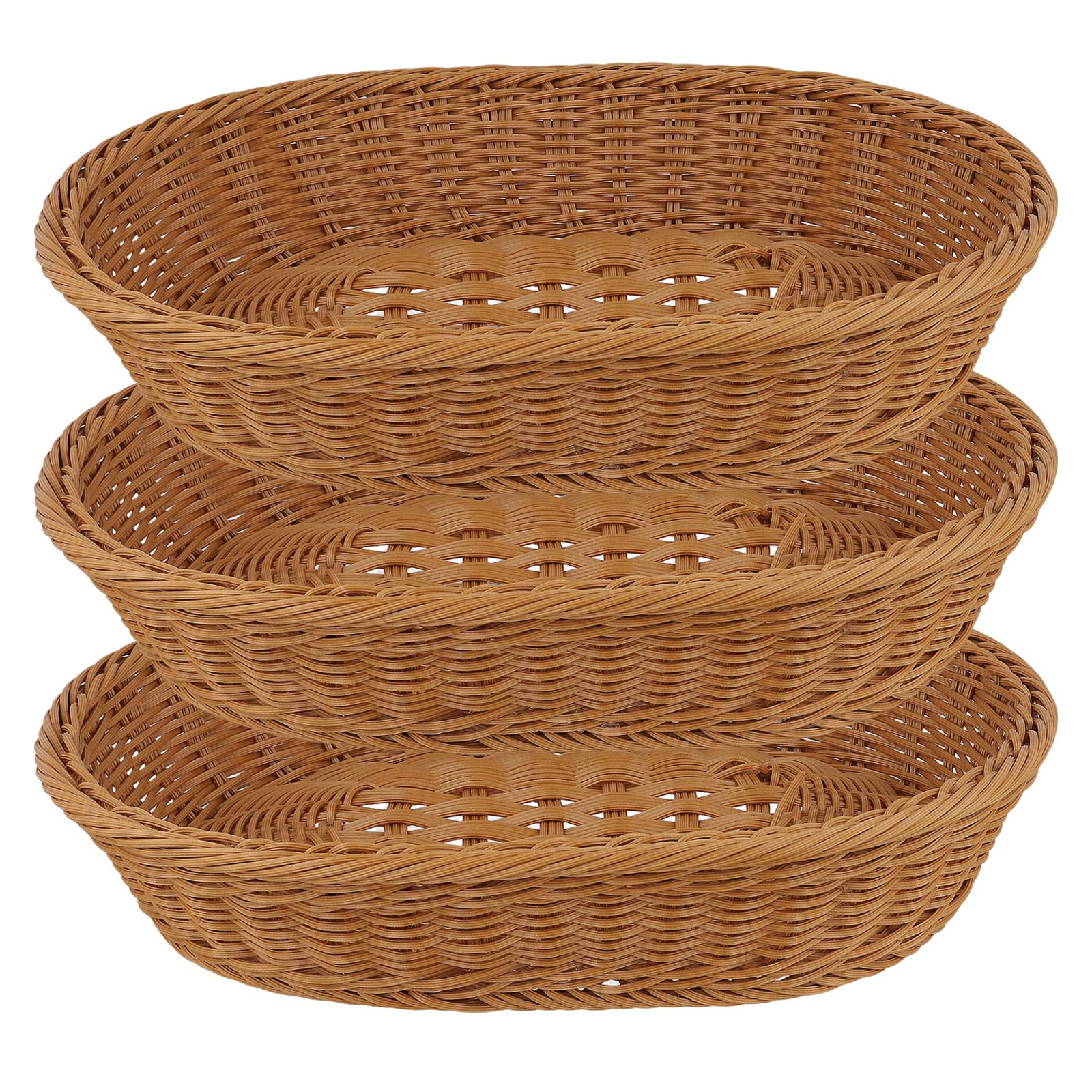 SINJEUN 3 sztuki, 35 x 25 x 7 cm, brązowy, owalny kosz wiklinowy, pleciony kosz na pieczywo, na żywność, owoce, kosmetyki, do kuchni i przechowywania, 3 sztuki