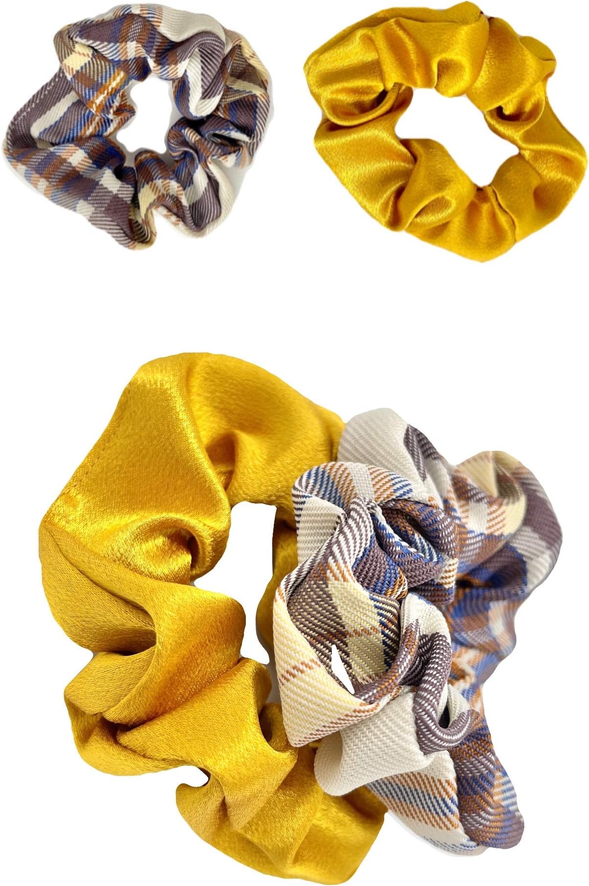 N / DWillsea Fashion Satin Hair Scrunchies 2pcs Elastic Hair Tie Band Silk like Cotton Hair Accessories, Scrunchy Hair Bands for Women Girls with yellow and brown color