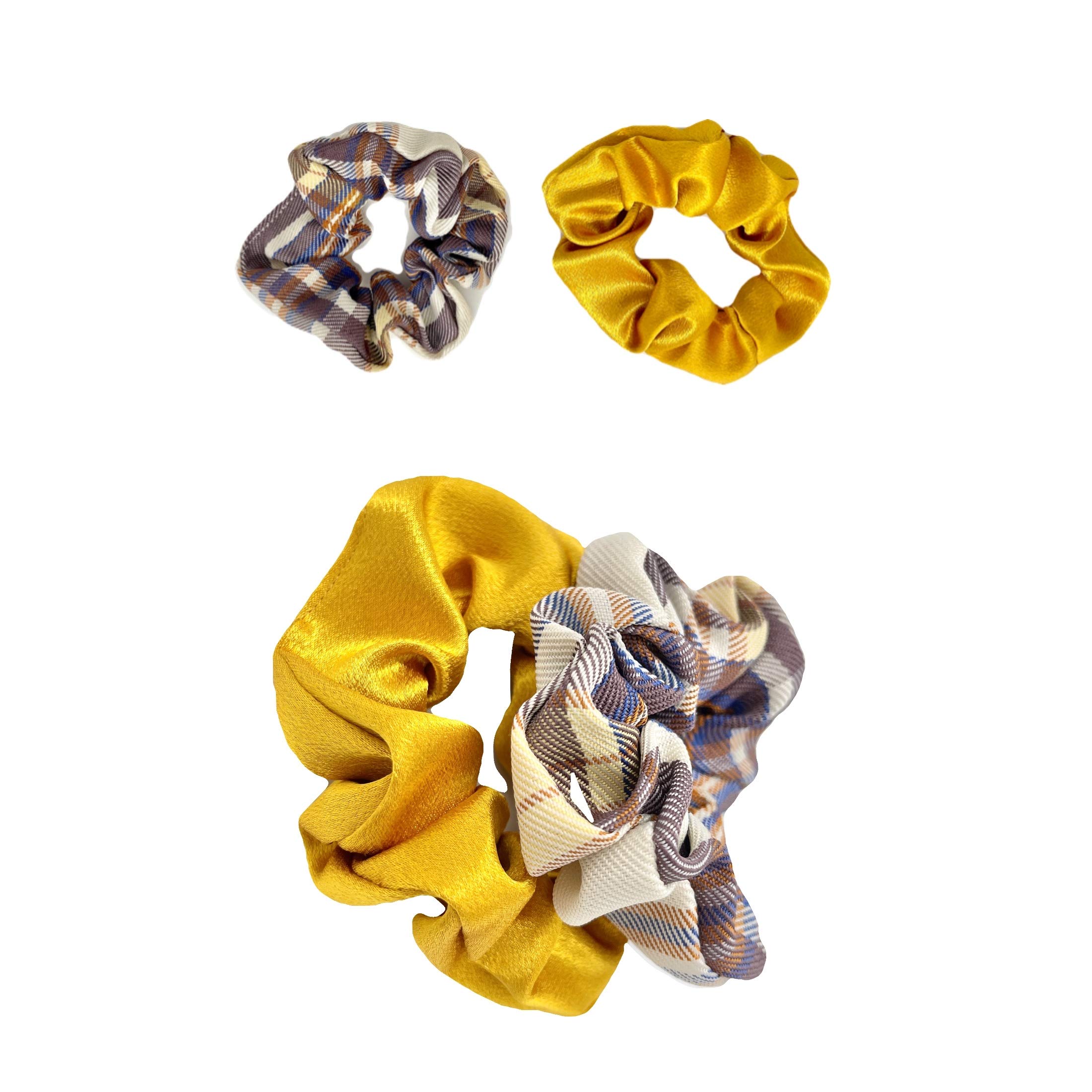 N / DWillsea Fashion Satin Hair Scrunchies 2pcs Elastic Hair Tie Band Silk like Cotton Hair Accessories, Scrunchy Hair Bands for Women Girls with yellow and brown color