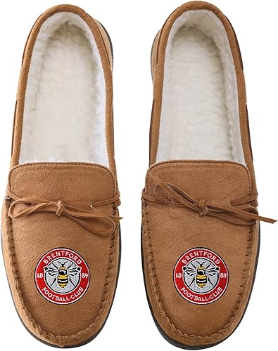 Brentford slippers: FOCO ly Licensed FC Suede Moccasin Football Slippers Large Size 10-11