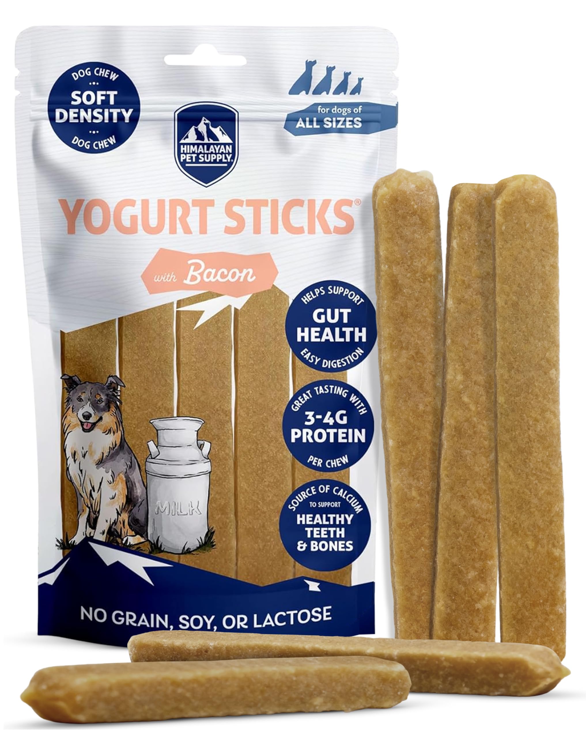 Himalayan Dog Chew Yogurt Sticks, Bacon Flavored, Dog Treats With Prebiotics, Probiotics & Protein, Digestive Support, Lactose & Gluten Free, Natural Dog Treat for All Breeds, Made in America, 5 Count