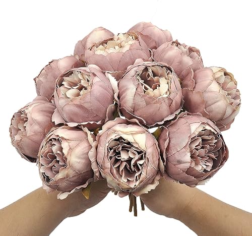 Miniatura 4 de Blooming Paradise Flores artificiales falsas, peonía de seda, 12 arreglos de cabezas de flores, ramos de boda, decoración floral de plástico,