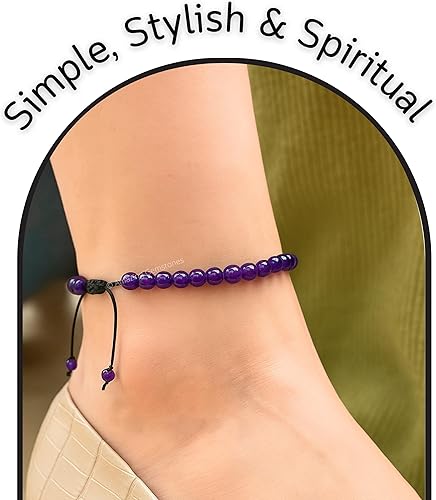 Miniatura 4 de Amazing Gemstone Tobillera de cristal para mujer, tobilleras impermeables con cuentas de cristal curativo, tobillera de cuentas de piedras preciosas