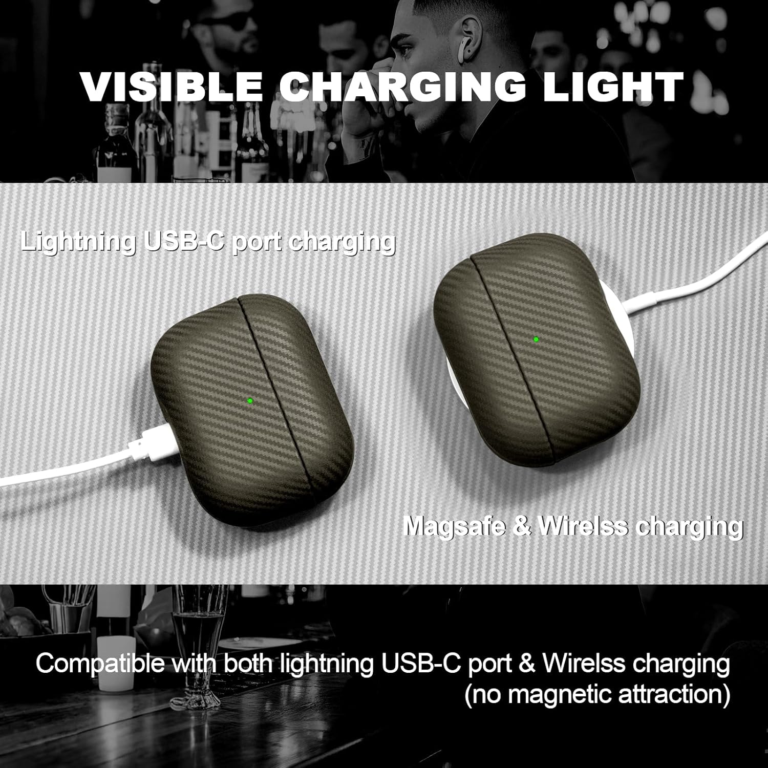 for AirPods Pro 2 Case Cover, Luxury Modern Striped Carbon Fiber Kevlar Leather Earphones Protective Case Compatible with AirPod Pro 2 (2nd Generation) (Gray, for AirPods Pro 2)