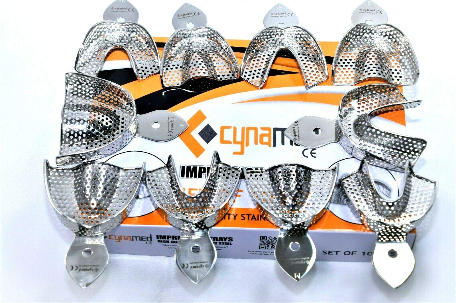 German Dental Impression Trays 10 Extra Small, Small, Medium, Large and Extra Large Pairs Stainless Steel-Cynamed