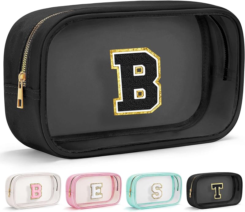 Necessaire de Maquiagem para Viagem YOOLIFE com Inicial, Transparente, Modelo B, Preta