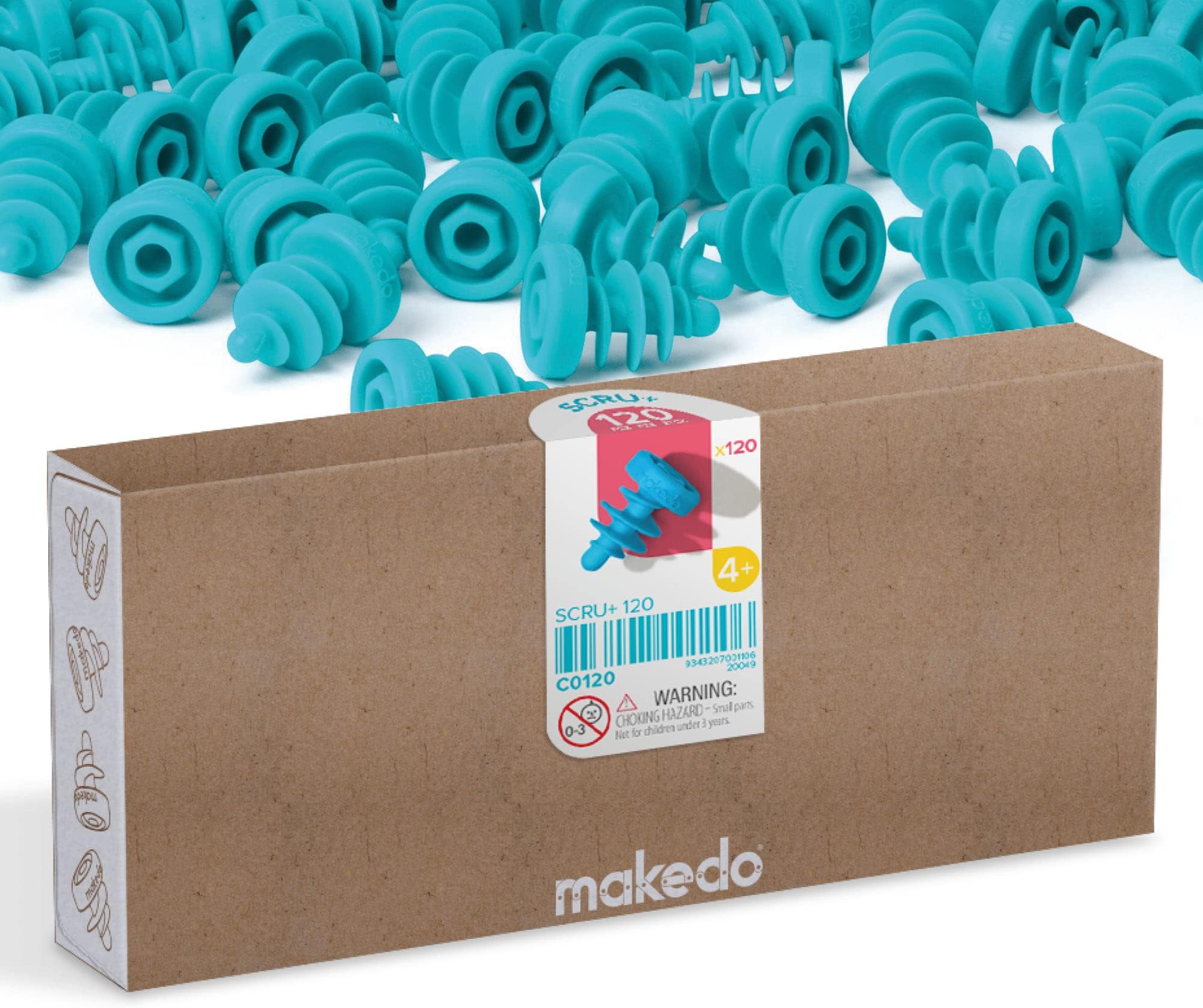 Makedo SCRU+ 120 | Top Up Your Toolbox! 120 Piece Set | Connect 4 to 6 Layers of Cardboard | STEM and STEAM Educational Toys for Kids | at Home Play and Classroom Learning