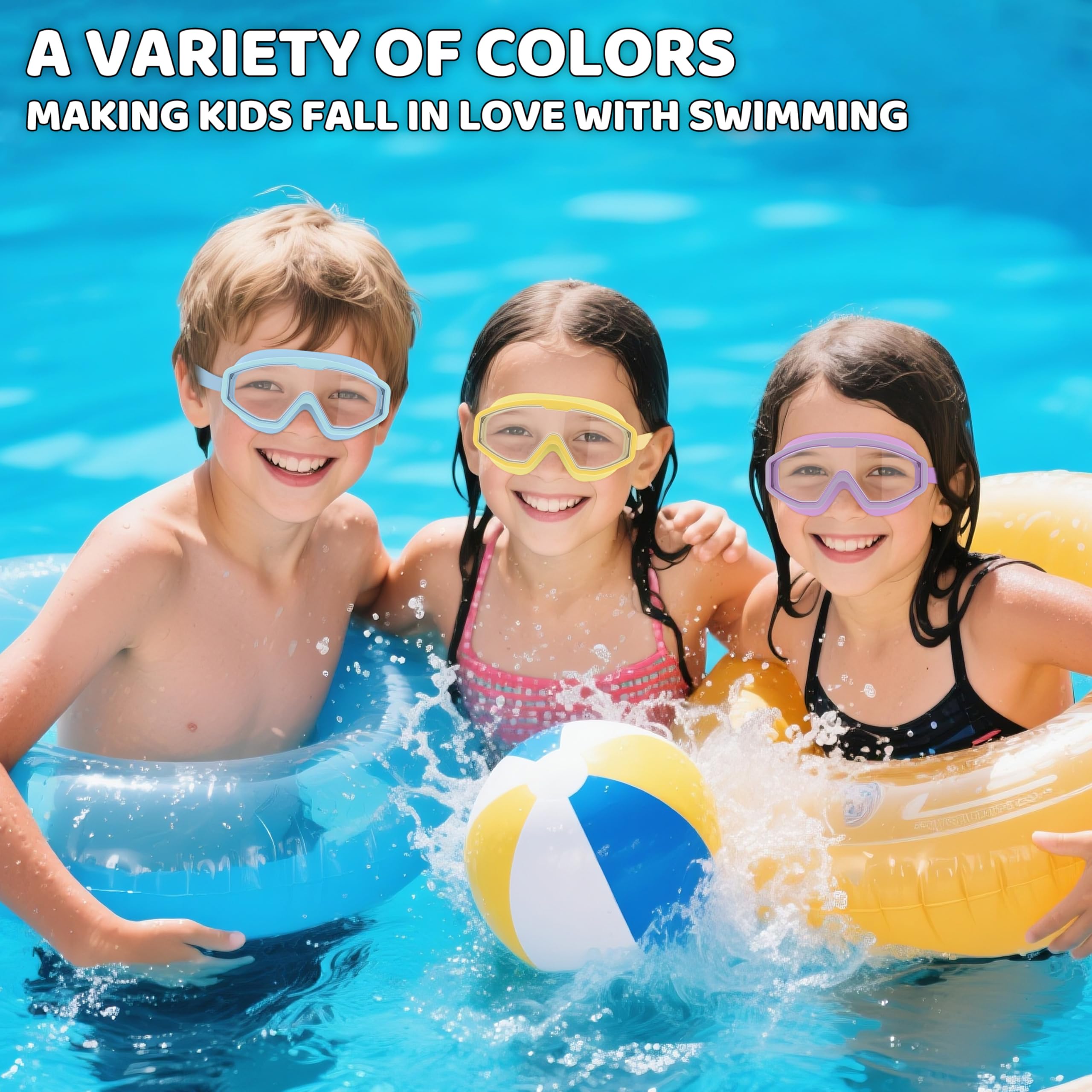 Gafas de Natación Niño con Anti-Vaho y UV, Visión Panorámica, Ajuste 1 Botón, Sello de Silicona, Unisex para 3-12 Años