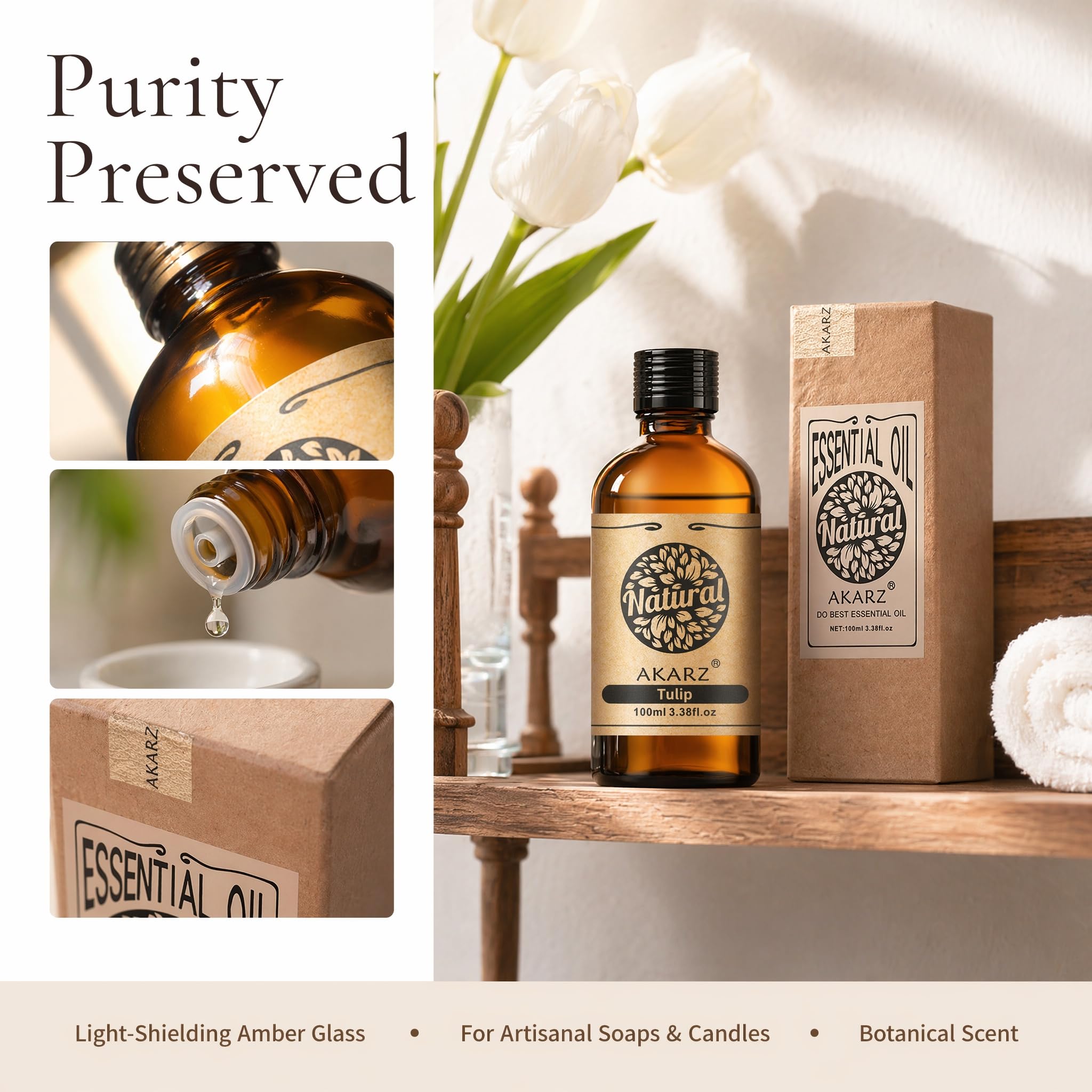 AKARZ 100ml Olejek esencjny z Tulipana - Naturalny olejek aromatyczny do dyfuzorów, lamp aromatycznych i aromatów pomieszczeń