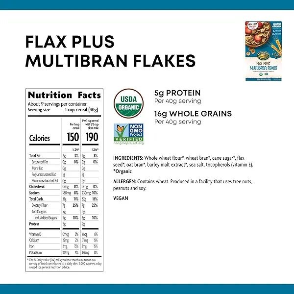 Nature's Path Organic Flax Plus Multibran Flakes Cereal, 13.25 oz, Non-GMO (Pack of 4) 2
