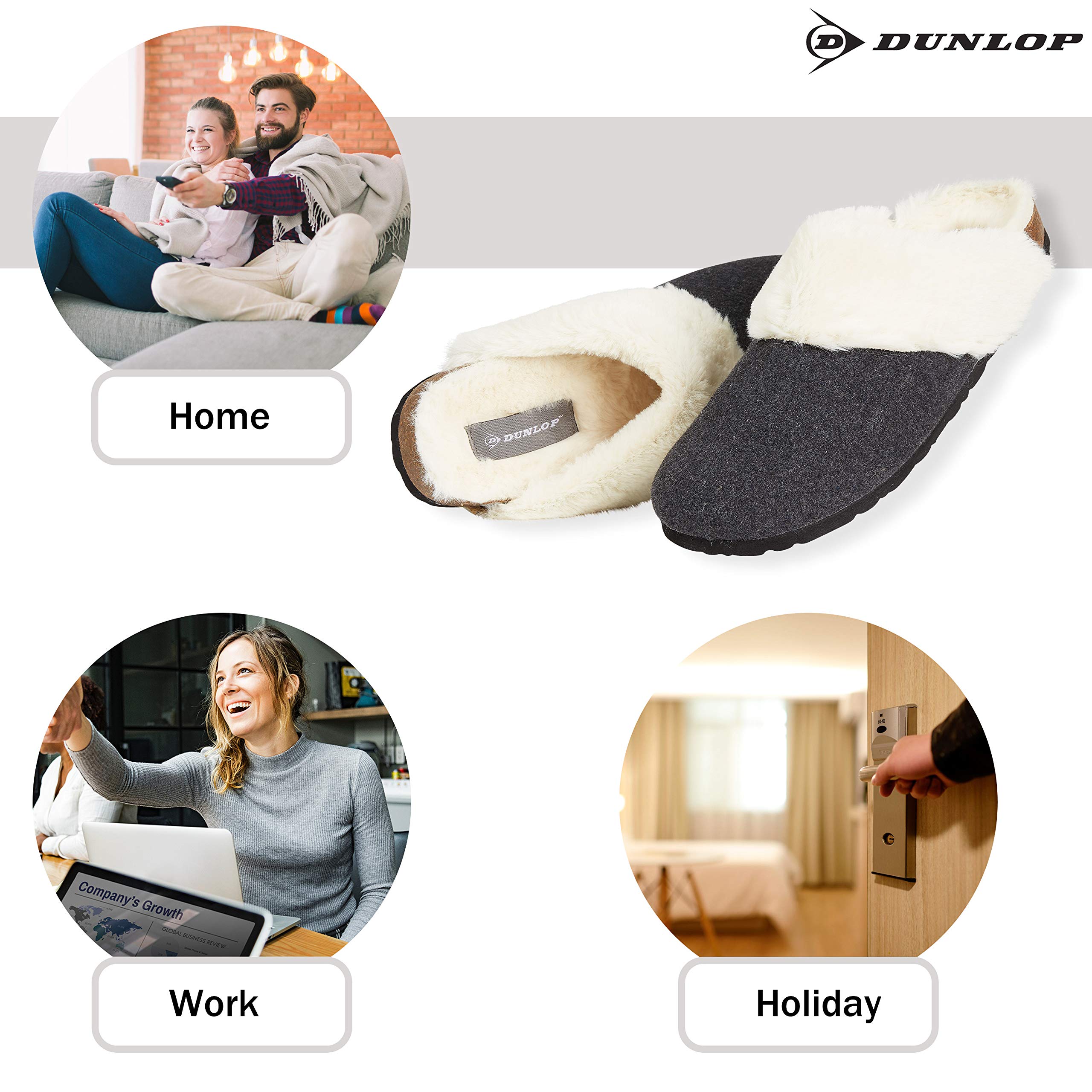 Dunlop Slippers Women & Teenagers Cosy Fluffy Mule House Shoes Slip On for Home Indoor & Outdoor Use Non Slip Comfortable Soft Gifts for Women