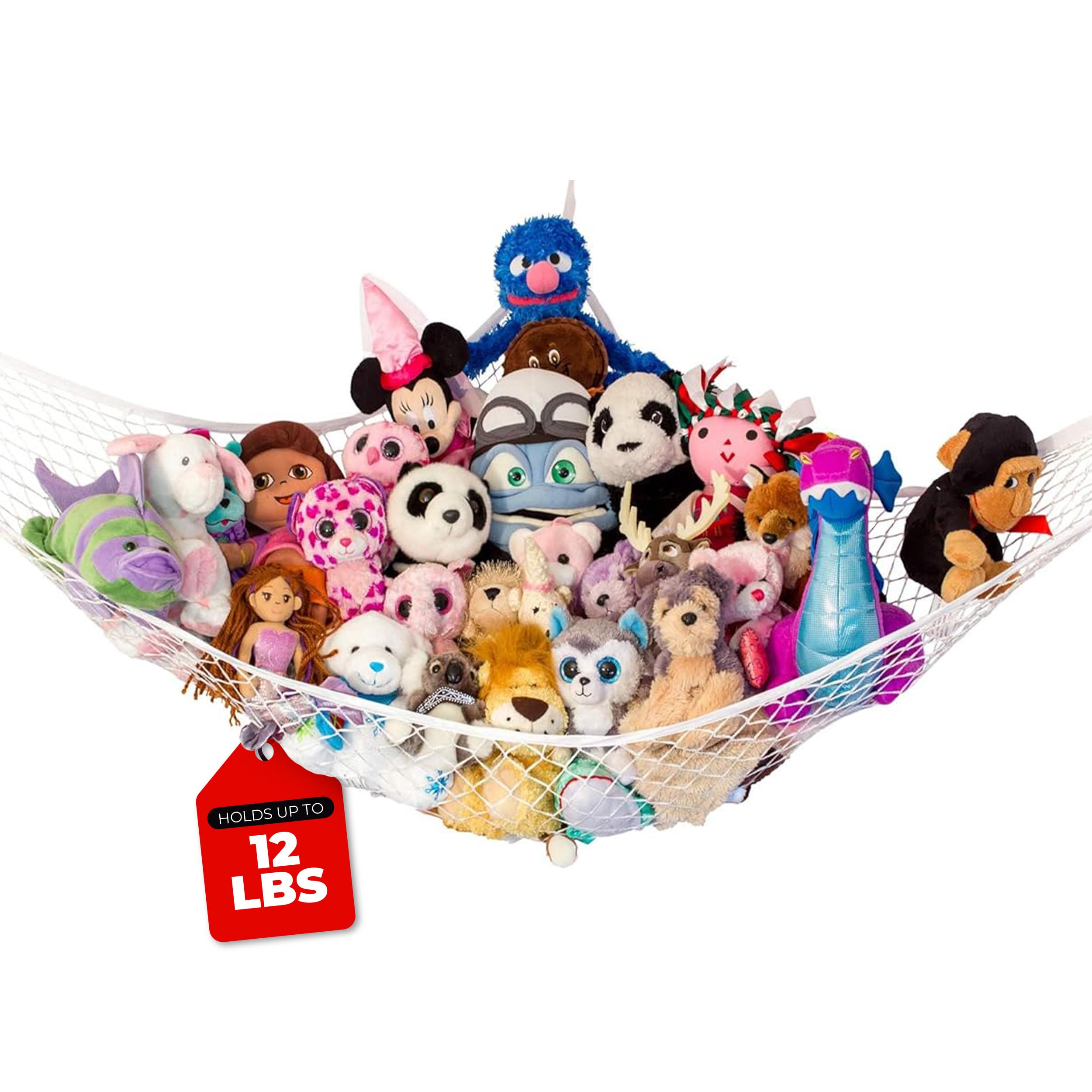 Lilly's Love Stuffed Animal Hammock | Corner Hanging Organizer, Toy Storage, Stuffed Animal Storage Net | Made From Quality Fishing Net, Holds 12lbs | 67"x47"x47" (White)