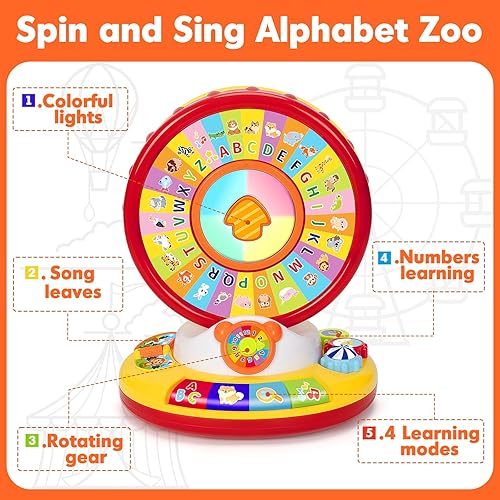 Miniatura 7 de Juguete de aprendizaje para niños y niñas de 1, 2, 3 años, girar y cantar, juguetes musicales del alfabeto con luz y sonidos de animales, juegos