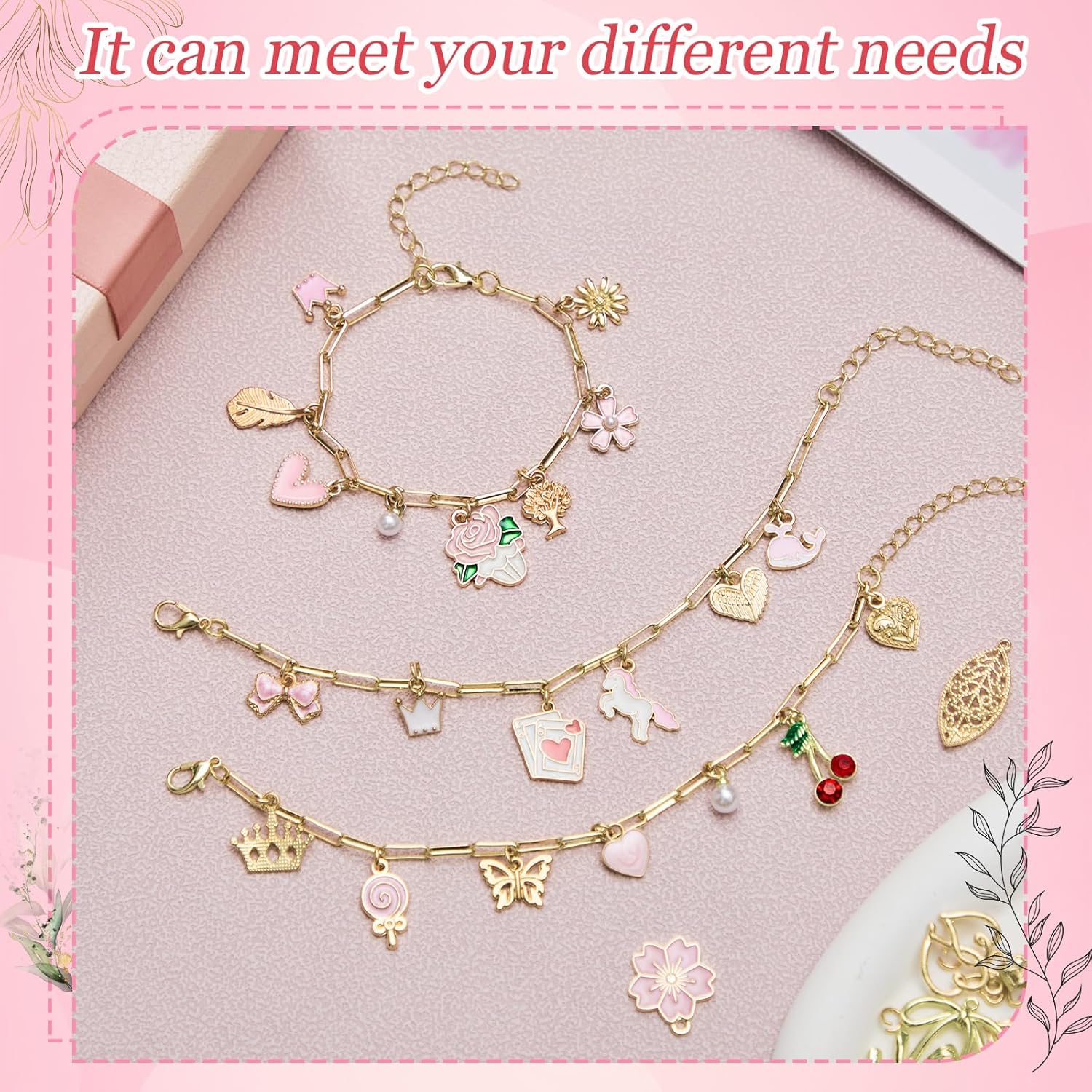 Quelay 328 Pcs Coquette Vintage Charm Necklace Making Kit Bulk for Women DIY with 118 Charms 200 Jump Rings 5 Necklaces 5 Bracelets Tools Accessories for Gift Beginner Arts and Craft Christmas - Image 5