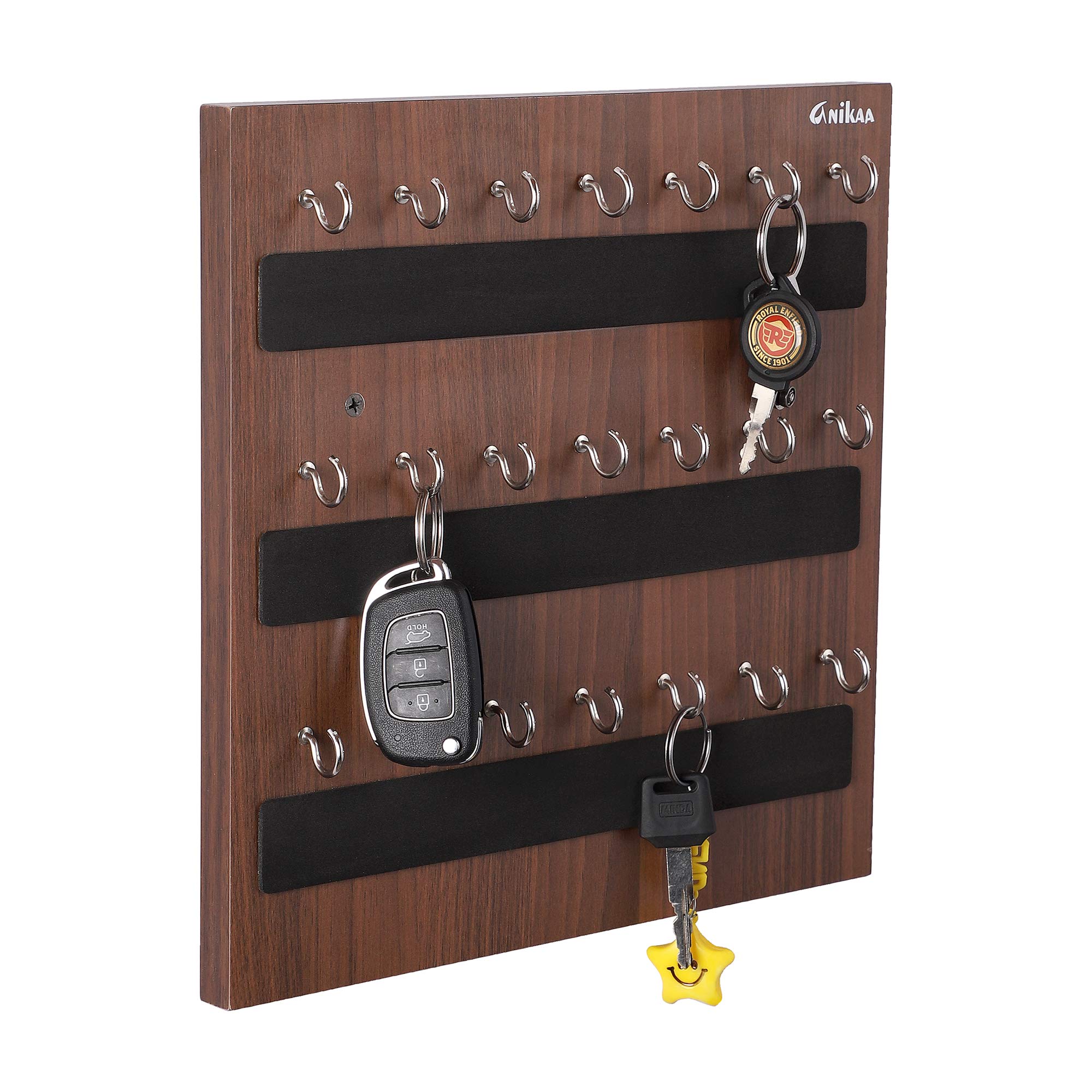 Anikaa Risa Engineered Wood Key Holder Stand/Wall Hooks - Walnut, 21 Hooks