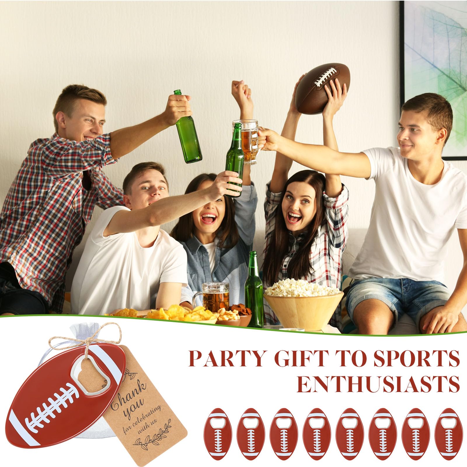 Layhit 48 Sets American Football Flaschenöffner mit Organza-Beuteln, Dankeschön-Etiketten, Fußball-Flaschenöffner, lustige Geschenke für Männer und Frauen, Sportbegeisterte, Studenten,