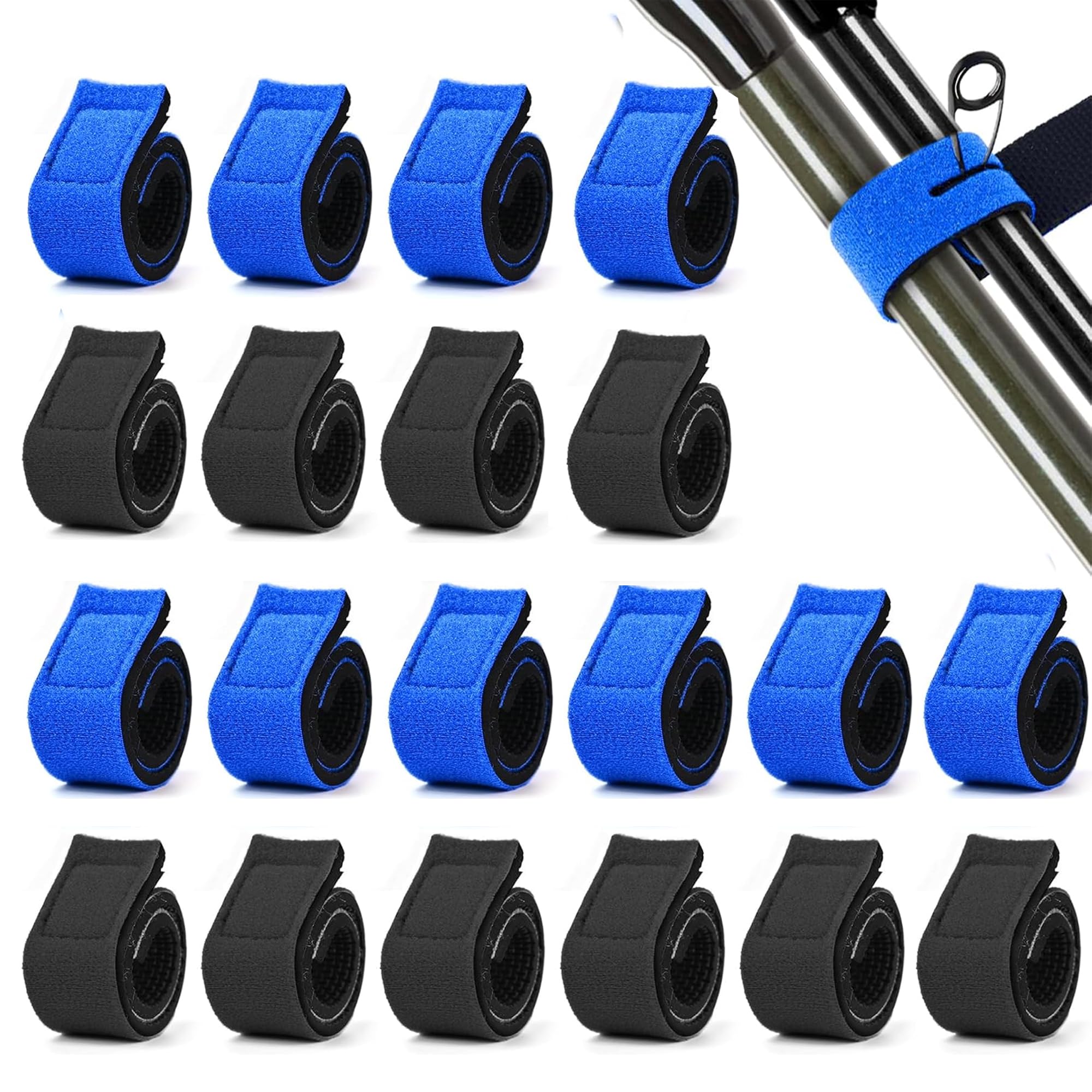 20 Piezas Caña de Pescar Correa, EláSticas Cintas de Pesca, Correas para cañas de Pescar, Cinturón de Caña de Pescar, Funda Pesca Accesorios para Cañas Giratorias Cañas con Mosca （Azul + Blanco）