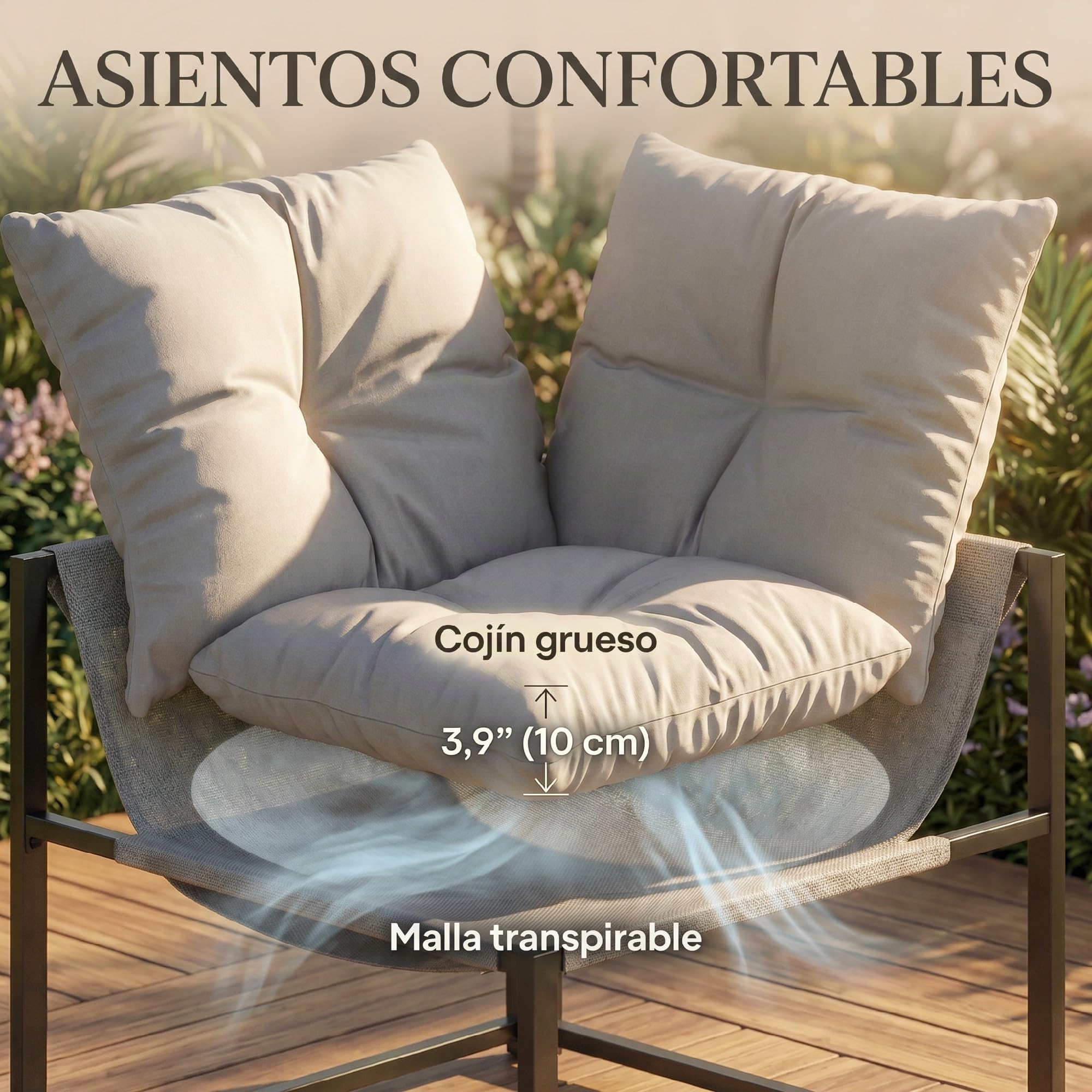 Outsunny Conjunto de Muebles Jardín Exterior de 4 Piezas Forma L Gris | Sofá Seccional Resistente, Cojines Gruesos, Sofá de Esquina, 2 Sillones de 2 Plazas, Mesa Centro Vidrio Templado