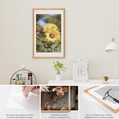 Miniatura 566 de Fun Memories Portarretratos de metal de 16 x 20 pulgadas con paspartú de 11 x 14 pulgadas, acabado de aluminio cepillado, parte delantera de vidrio