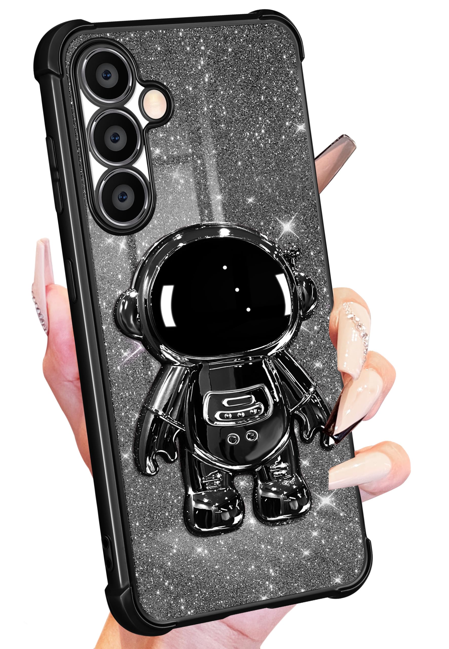 Buleens for Samsung Galaxy S23 FE Case - for Women Girls Cute Astronaut Girly Glitter Sparkly Cover with 6D Astronaut Hidden Stand Kickstand Design