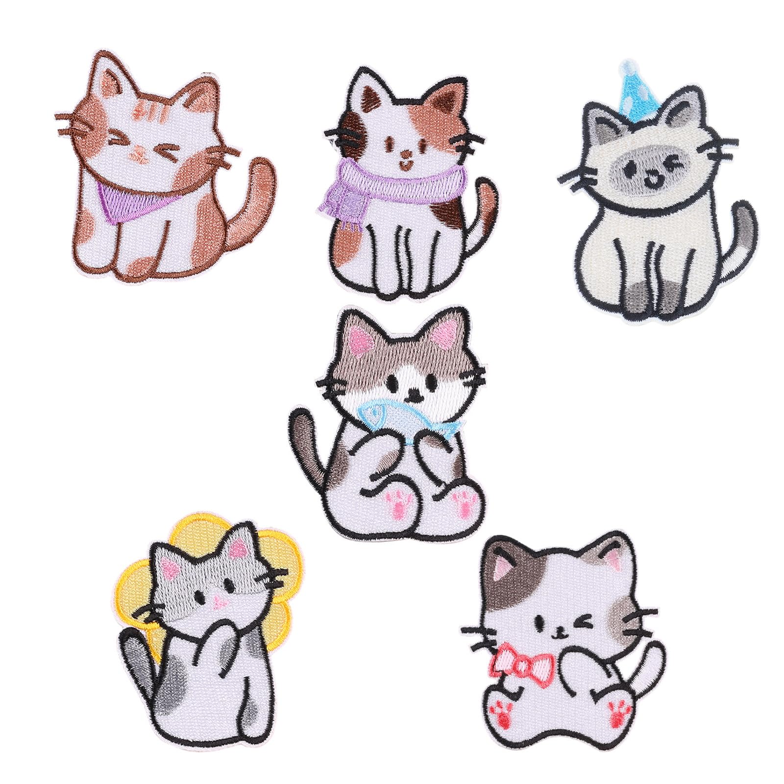 yanwuwa 6 Pcs Embroidered Patches Cartoon Cats Iron on Patches Applique Repair Animal Sewing on for Hat