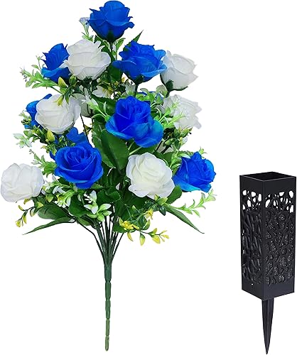 Miniatura 9 de LVXINLI 2 juegos de flores artificiales de cementerio con jarrón, hermosos arreglos para lápidas, flores conmemorativas, jarrón de plástico negro