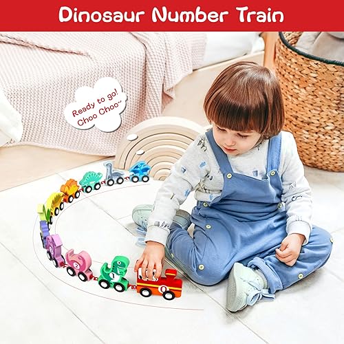 Miniatura 3 de Juguetes para niños de 1, 2, 3 años, regalo de cumpleaños, juego de tren de madera, juguetes de dinosaurio para niños de 2 a 4 años, juguetes