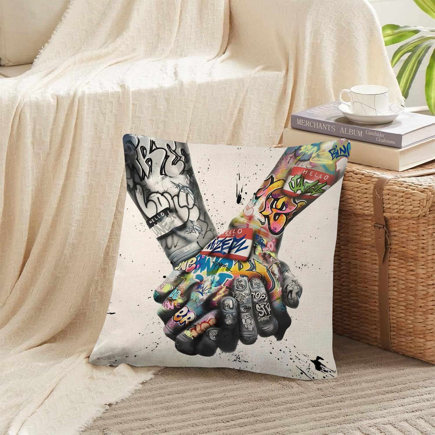 Banksy Decorative Graffiti Cushion Covers 45 x 45cm Funky Home Decor Aesthetic Velvet Throw Pillow Covers for Sofa Bed Living Room Abstract Pillowcase 4 Pieces Cushion Cases for Furniture Patio Decor - Image 4