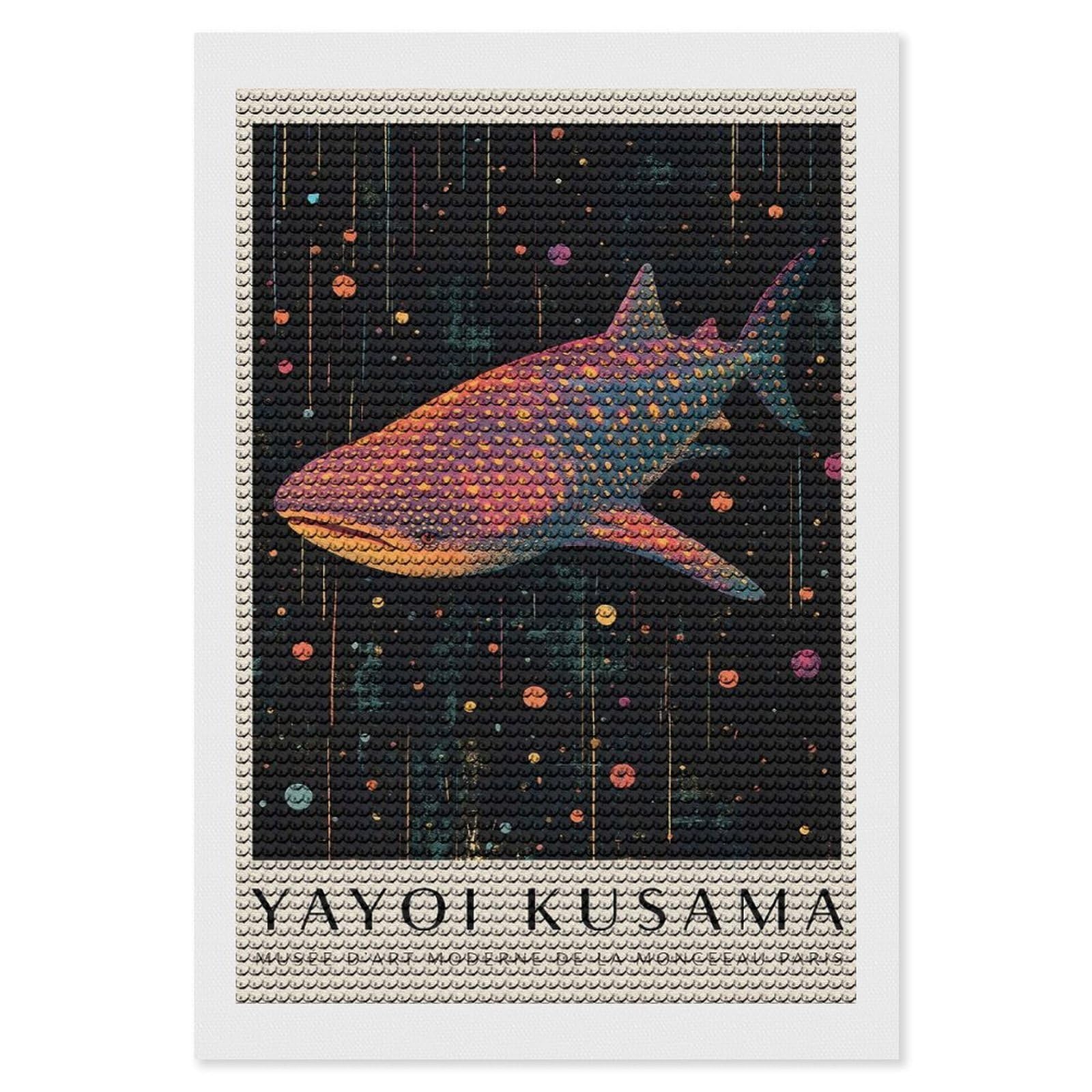 Junmoney Yayoi Kusama Whale Shark Diamond Art Canvas 8"x12", for Teens, Nice Detail and Sparkle, Farmhouse Decor, Festive Craft Gift, Easy to Enjoy