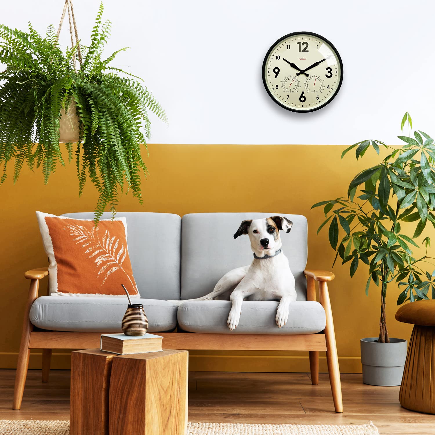 Cloudnola Horloge Murale en métal étanche pour intérieur et extérieur avec thermomètre et hygromètre, Vert, 30,5 cm, silencieuse, sans tic-tac