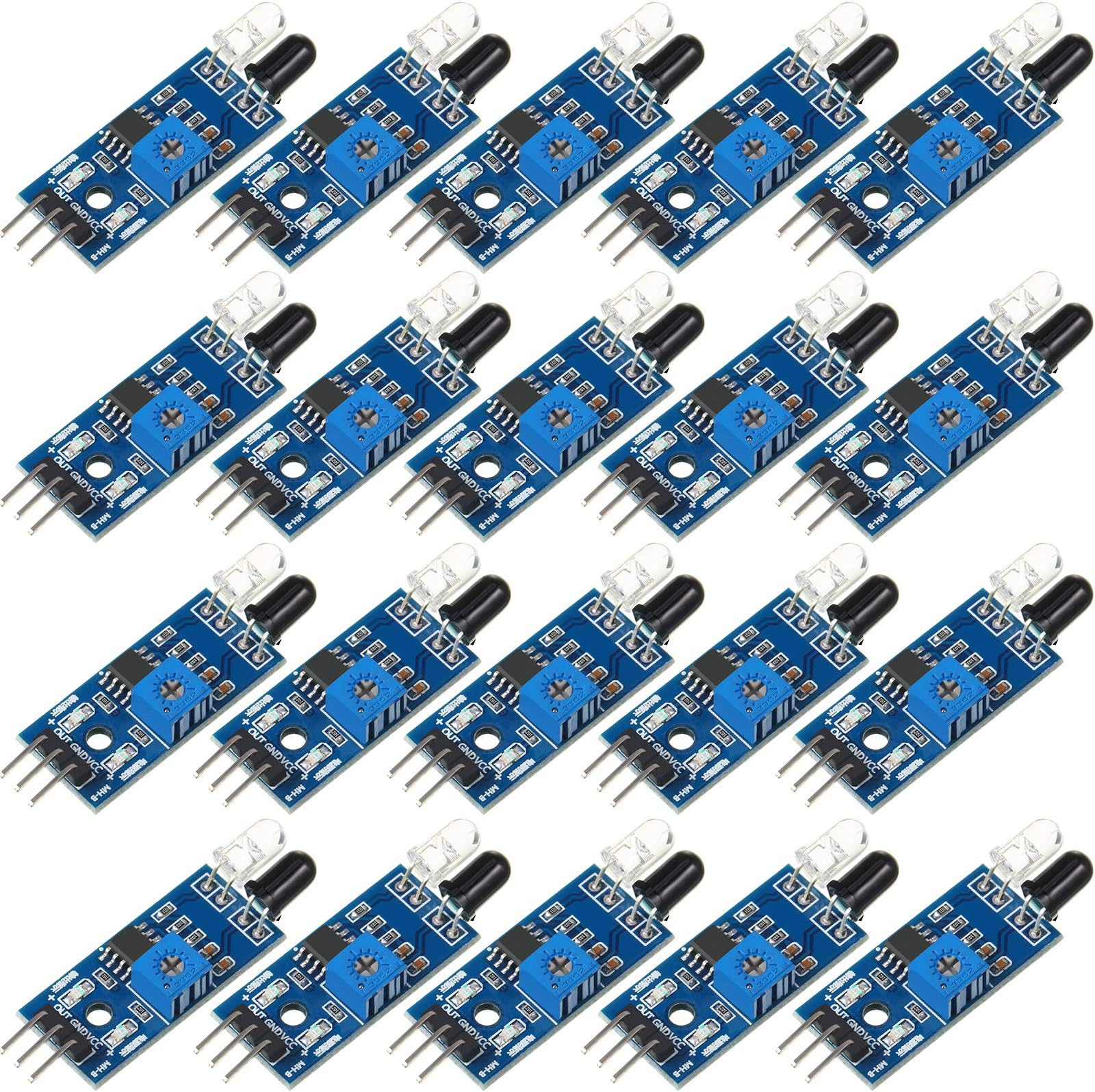Frienda 20 Pieces IR Infrared Obstacle Avoidance Sensor Module 3-Wire Reflective Photoelectric Sensor Module Compatible with Arduino/Raspberry Pi 3/Smart Car Robot