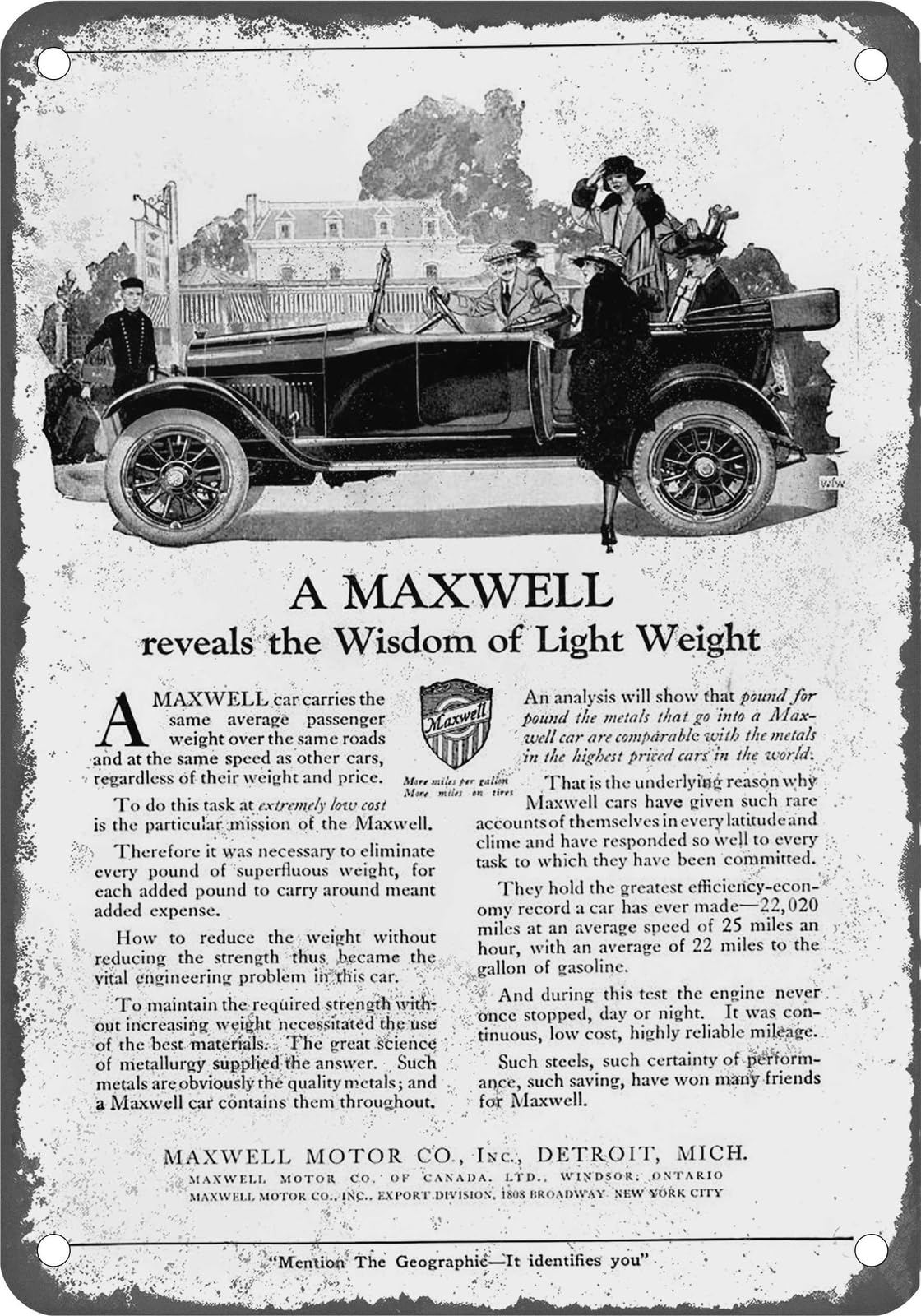 METAL SIGN - 1920 Maxwell Vintage Ad 06 - Old Retro Rusty Look home decor