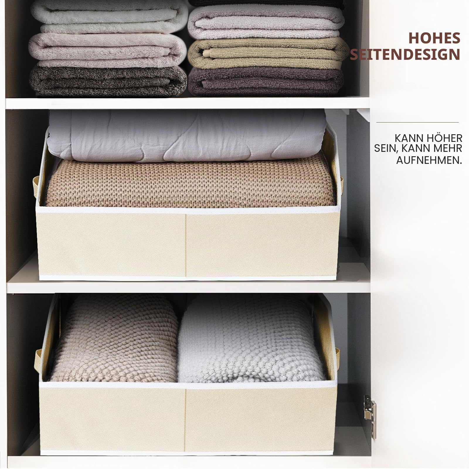Homsorout Aufbewahrungsboxen Stoff, Trapezförmige Aufbewahrungskorb, Faltbare Aufbewahrungskiste mit Griff, 8 Stück Kleiderschrank Organizer für Kleidung, Würfelregal, Spielzeug, Beige
