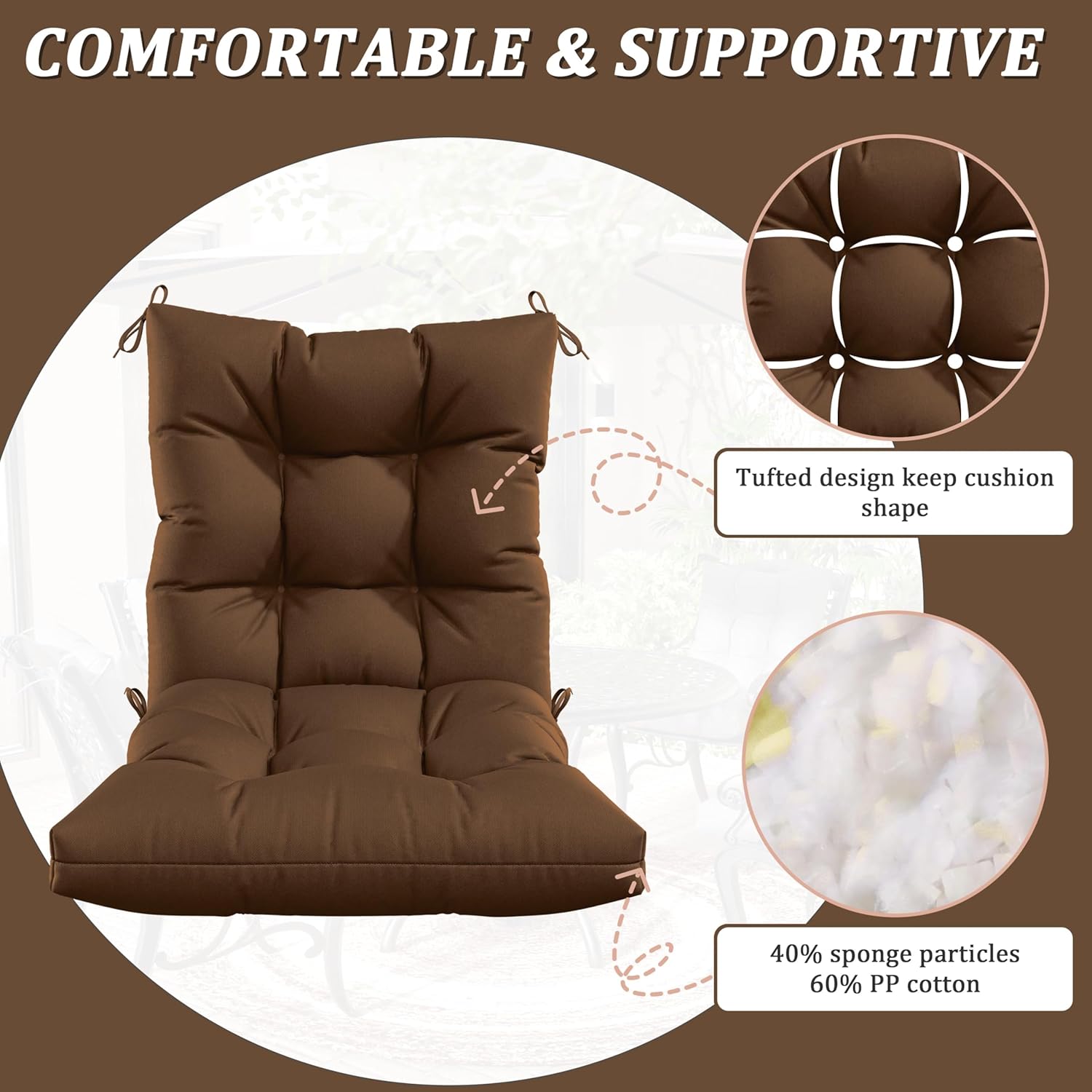 Patio Seat&Back Chair Cushions for Outdoor Furniture，Comfortable Cushions for Rocking/Dining/Lawn Chair-Set of 2