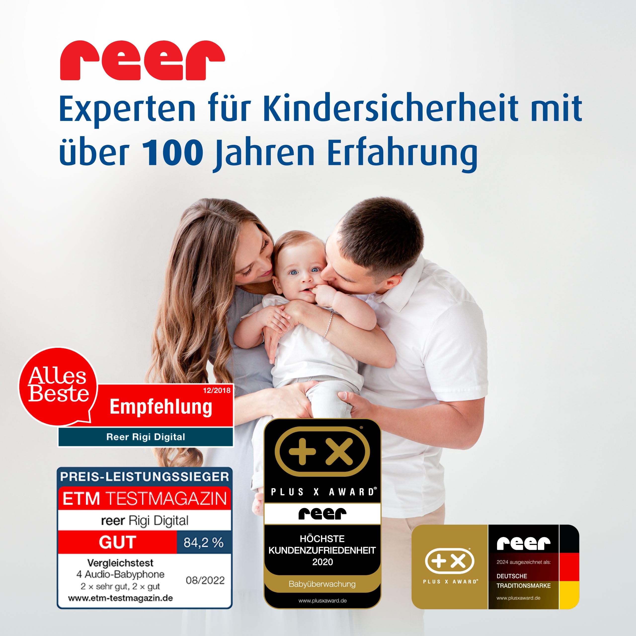 reer Rigi Digital Babyphone | 300 m Reichweite | Mit Nachtlicht und Gegensprechfunktion | VOX-Funktion | FHSS-Technologie | Akku- oder Netzbetrieb | Qualität vom Erfinder
