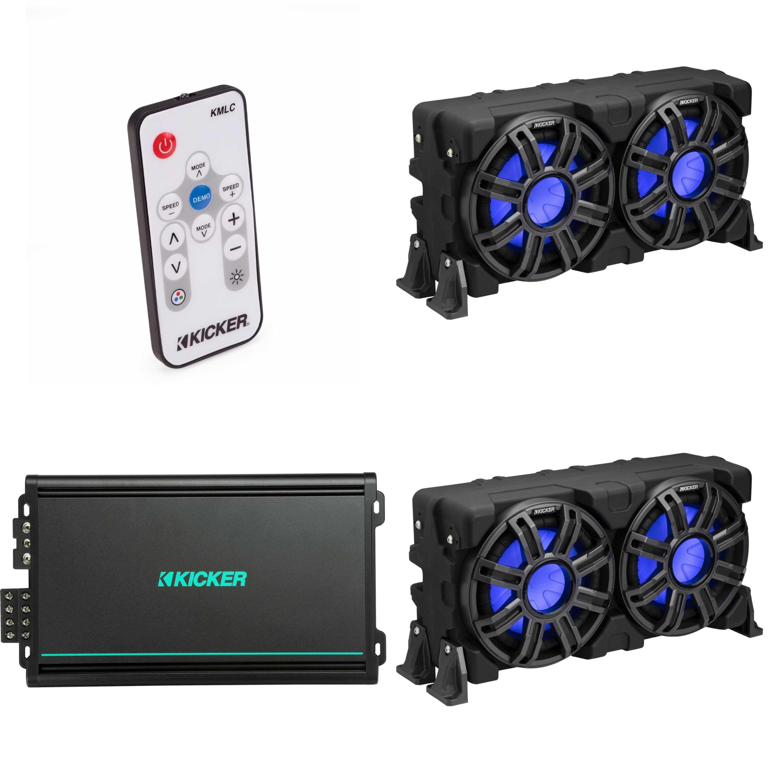 Kicker (2) 51MWLE104 - MWE 10-Inch Loaded Premium Marine Sub Encl w/Passive Radiator 4ohm & 48KMA6004 Marine Amp Bundle (Includes LED Remote)