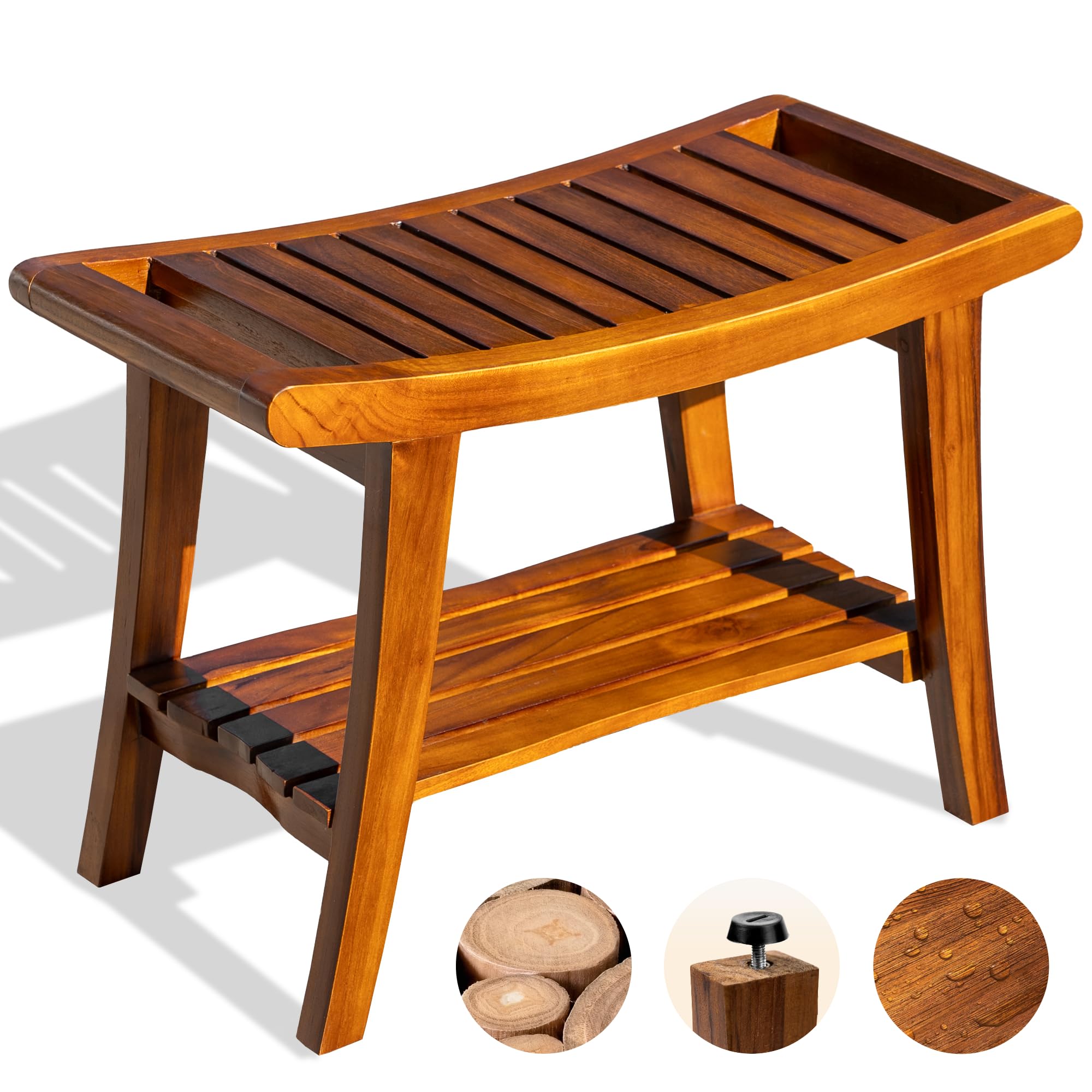 Teak Shower Bench, Teak Shower Stool, Teak Bench for Shower, Teak Shower Seat, Teak Wood Shower Bench, Teak Shower Bench for Inside Shower, Teak Shower Chair, Fully Assembled - 25 inch - Zionathan