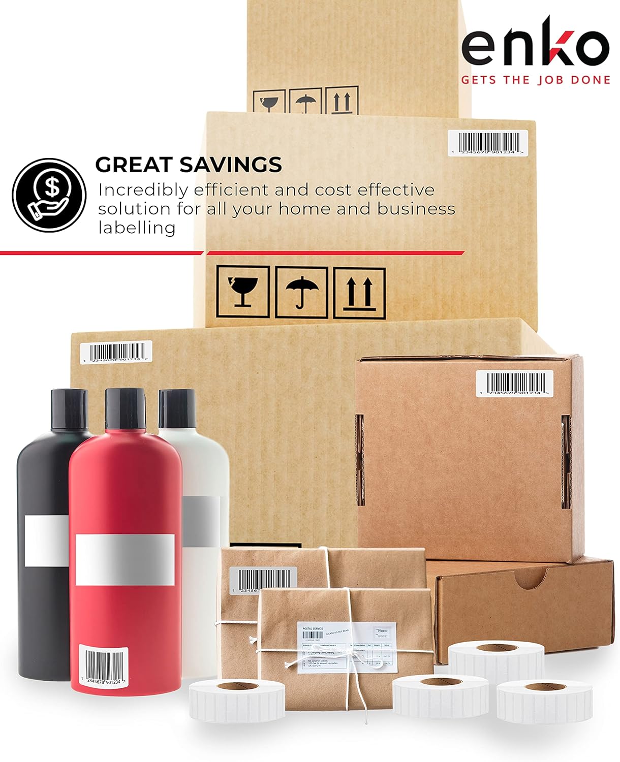 enKo (12 Rolls, 28,200 Labels) 1-1/2" x 1/2" with 1" Core Direct Thermal Label for Address Mailing & Shipping FBA FNSKU Labels