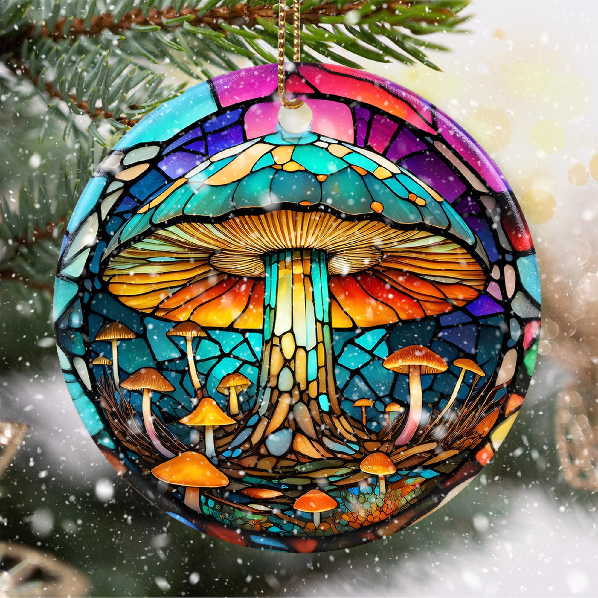 Stained Ceramic Mushroom Ornament - Christmas Ornaments & Home Decor for Mushroom Lovers