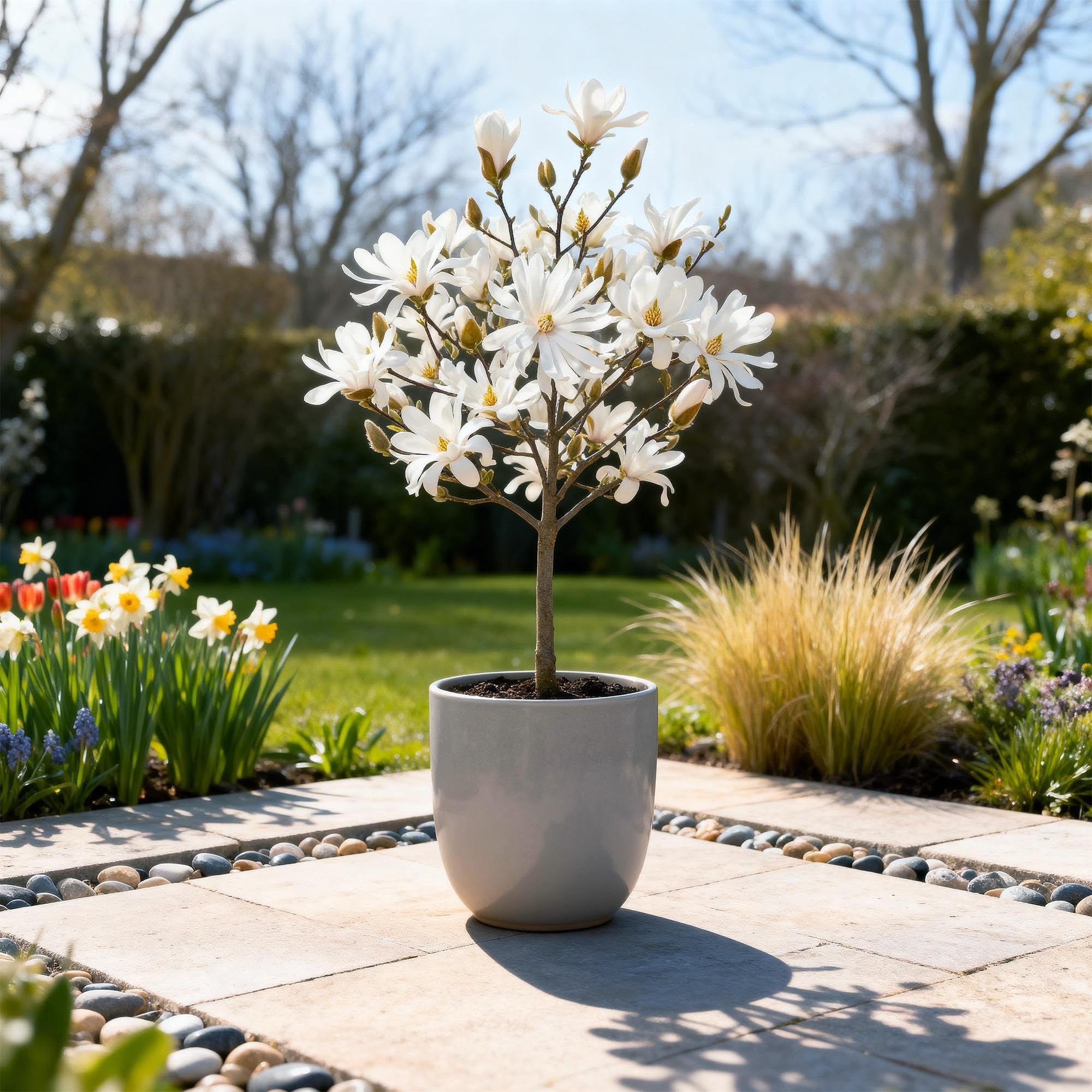 Magnolia stellata Plante sur Tige Pot 19cm Hauteur 90cm Fleurs Blanches Feuillage Caduc