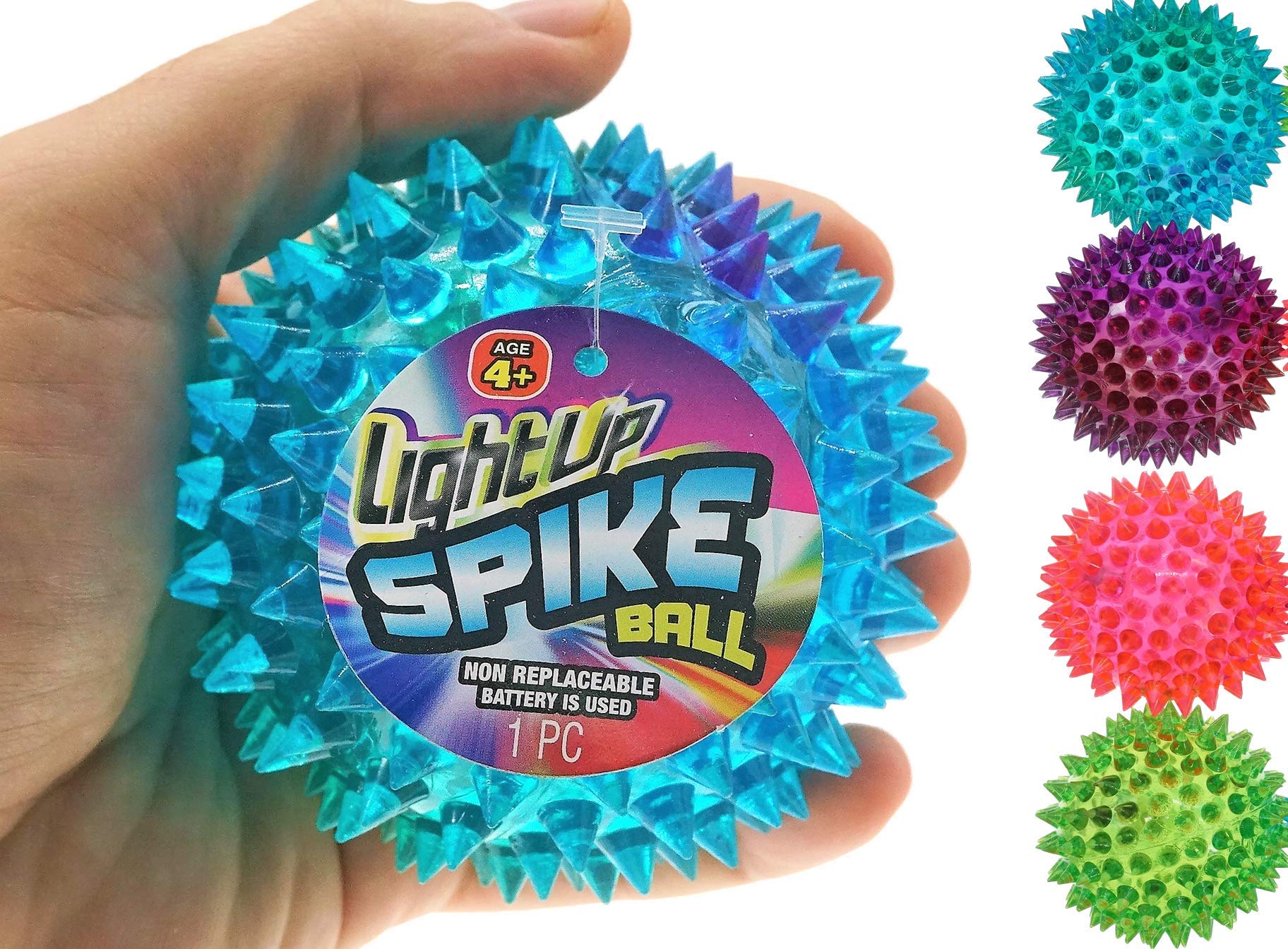Light Up Spike Rubber Ball (Pack of 12) and 1 Collectable Bouncy Ball. Flashing Lights Soft Colorful Cool Ball by JA-RU | Therapy Balls 2.5 Inch | Item #695-12p